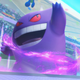 Gengar, a purple ghost Pokémon, smiles devilishly in the thick of battle.